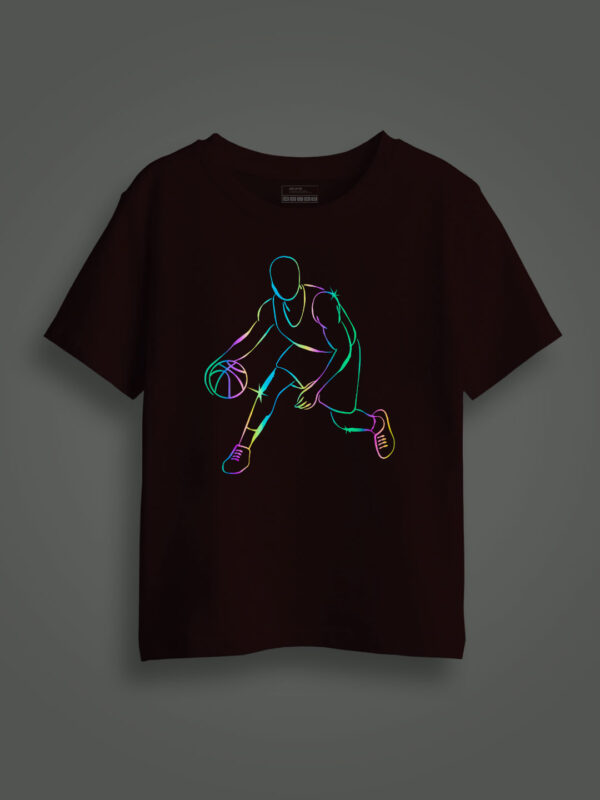 Basket Ball player Rainbow Reflective Kids Glow Tshirt