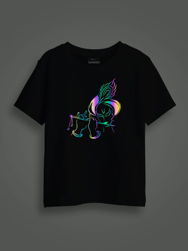 Flute Krishna Rainbow Reflective Kids Glow Tshirt