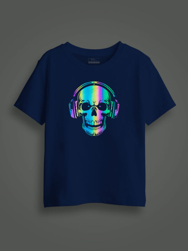 Music Lover Skull Rainbow Reflective Kids Glow Tshirt