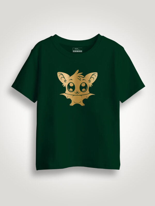 Halloween Cute Bat Gold Printed Kids Tshirt