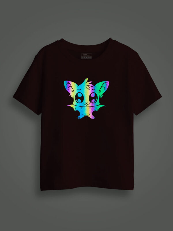 Halloween Cute Bat Rainbow Reflective Kids Glow Tshirt