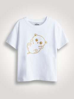 Cute Little Cat Gold Printed Kids Tshirt