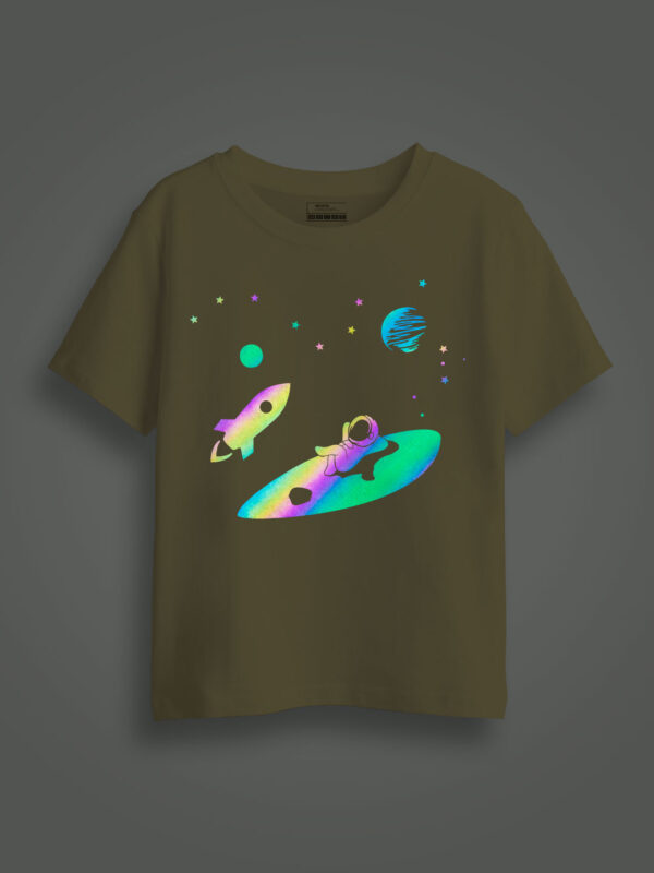 Astronaut Rest in Sky Rainbow Reflective Kids Glow Tshirt