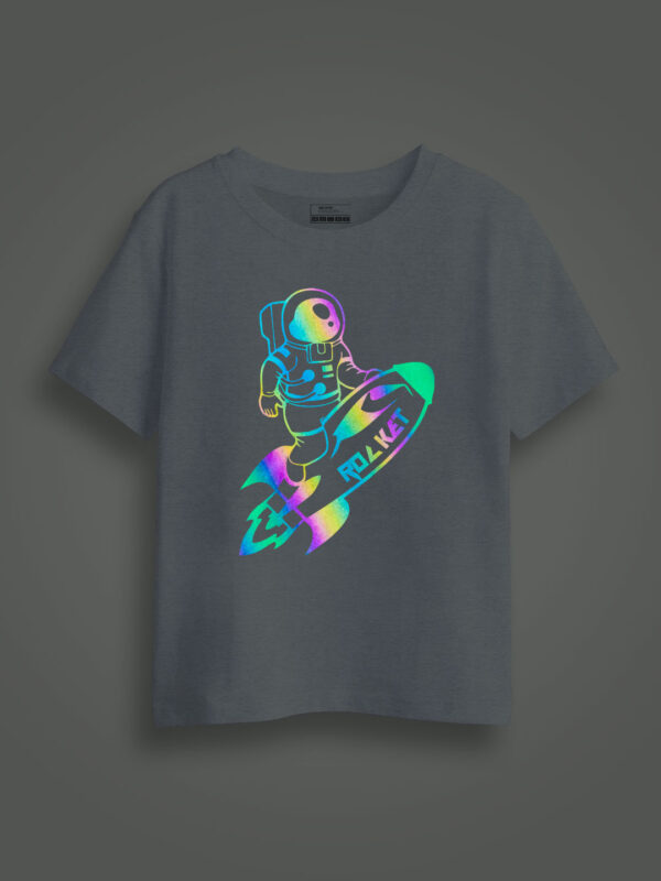 Astronaut Rocket Rainbow Reflective Kids Glow Tshirt