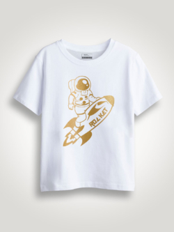 Astronaut Rocket Gold Printed Kids Tshirt