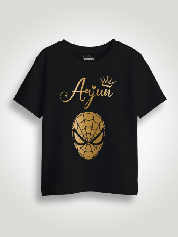 Spider+Name Gold Printed Kids Tshirt