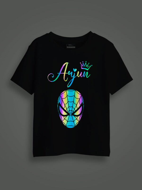 Spider+Name Rainbow Reflective Kids Glow Tshirt