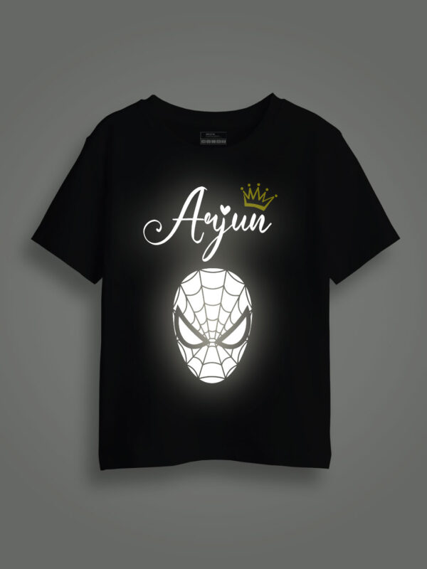 Spider+Name Reflective Kids Glow Tshirt