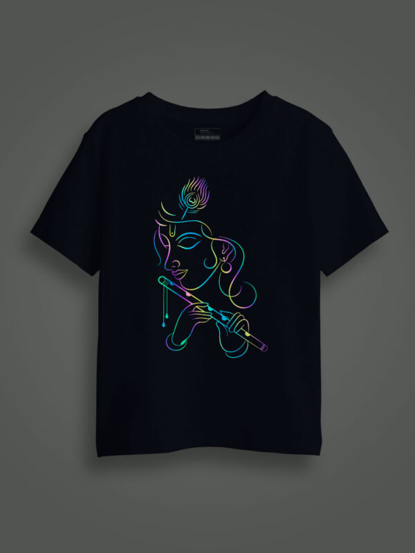 Flute Krishna Rainbow Reflective Kids Glow Tshirt