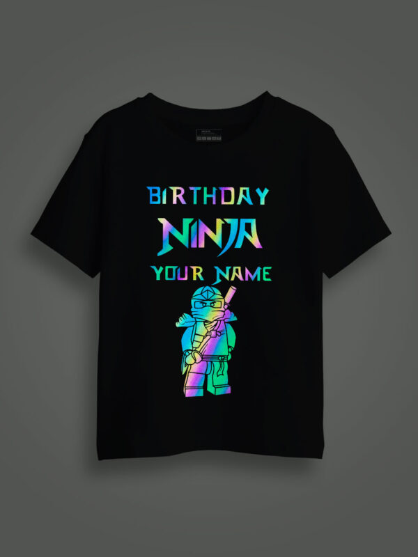 Birthday Ninja Rainbow Reflective Kids Glow Tshirt