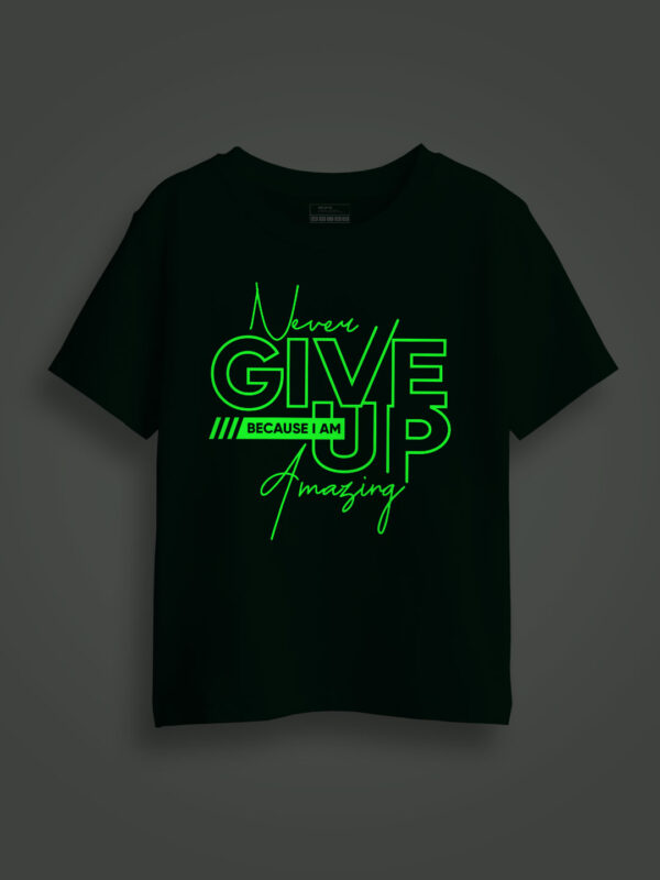 Never Give up Kids Glow Tshirt