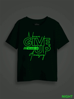 Never Give up Kids Glow Tshirt