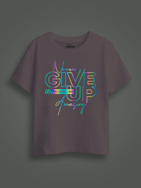 Never Give up Rainbow Reflective Kids Glow Tshirt