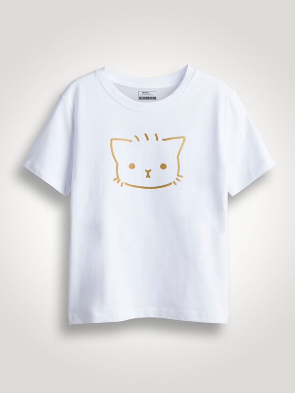 Cute Kitty Gold Printed Kids Tshirt