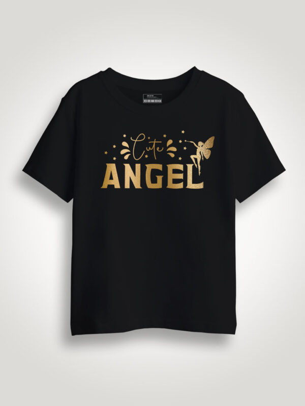 Cute Angle Gold Printed Kids Tshirt