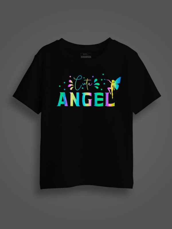 Cute Angle Rainbow Reflective Kids Glow Tshirt