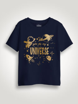 Astronaut Universe Gold Printed Kids Tshirt