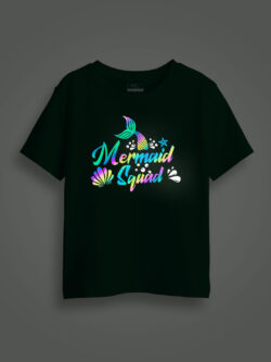 Mermaid Squad Tail Rainbow Reflective Kids Glow Tshirt