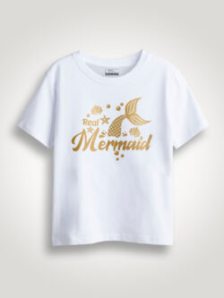 Real Mermaid Gold Printed Kids Tshirt