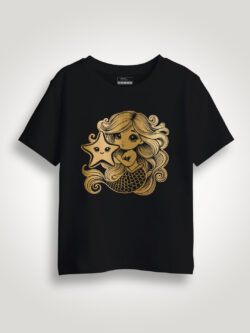 Cute Mermaid Gold Printed Kids Tshirt